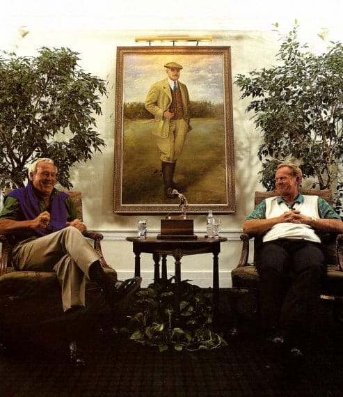 Arnold Palmer and Jack Nicklaus share a laugh in the Donald Ross Grill at Pinehurst Resort before their 1994 match on Pinehurst No. 2.