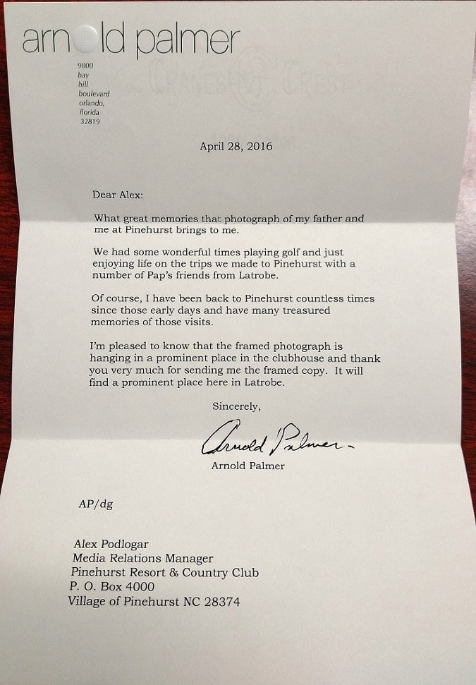 My letter from Arnold Palmer