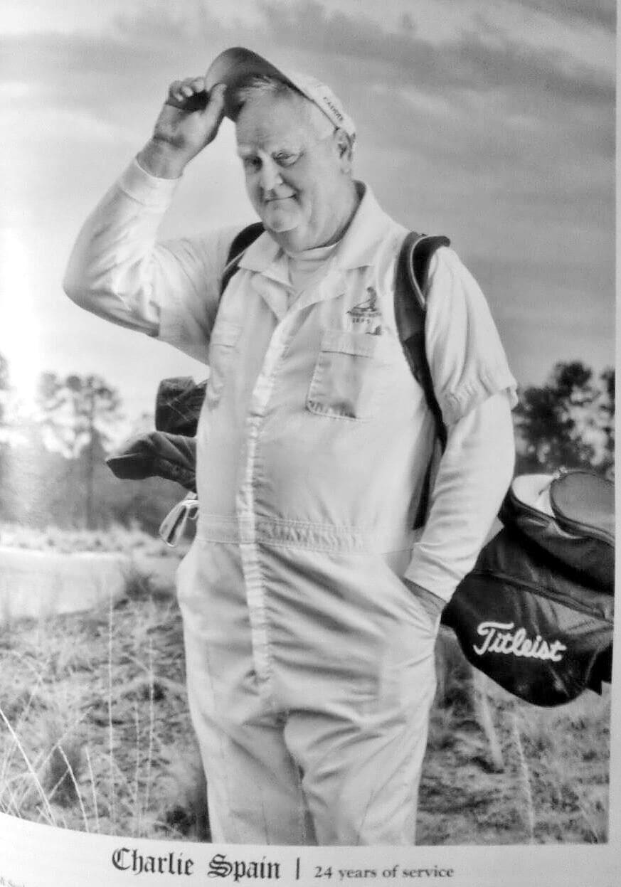 Charlie Spain looked fondly on this portrait of himself from a 2012 magazine spread about Pinehurst’s caddies, sharing it several times over the years on his Facebook page. We at Pinehurst are saddened to learn of Charlie’s passing. Our thoughts and prayers are with his family and friends.