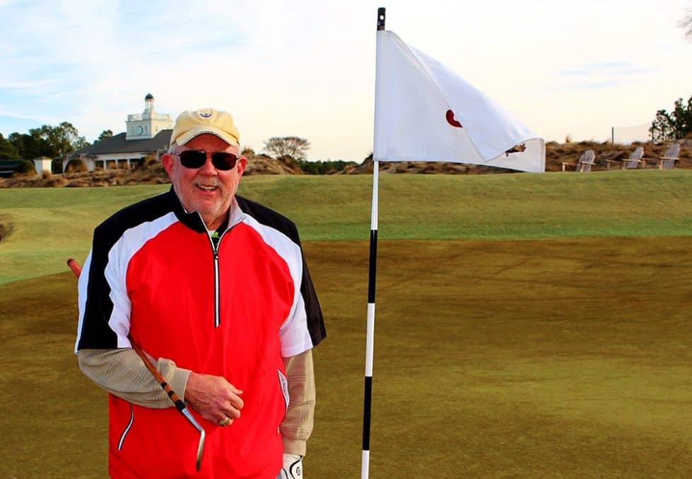 Ray Elliott, with his father’s niblick on the 3rd hole of The Cradle.