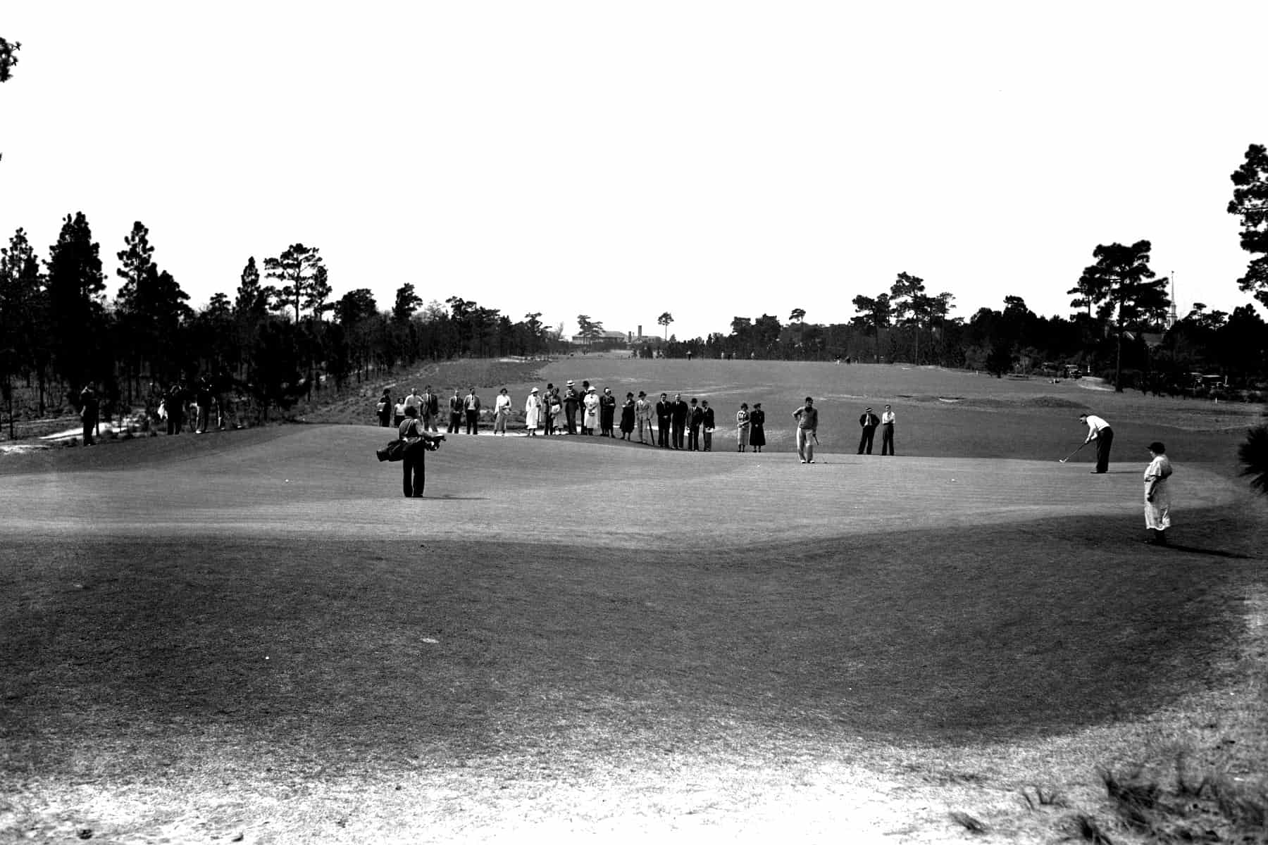 In the mid-1930s, famed architect Donald Ross, perhaps miffed because of losing out on a chance to design Bobby Jones' new course in Augusta, Ga., refocused his efforts into his prived Pinehurst No. 2. A photo from the 1936 North & South shows the care Ross took in updating his gem. This is No. 2's second green. Photo Courtesy of the Tufts Archives.