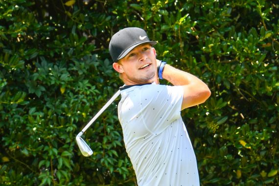 119th North & South Amateur Champion Cooper Dossey tees off the on the 1st hole of Pinehurst No. 2. (Photo by John Patota)