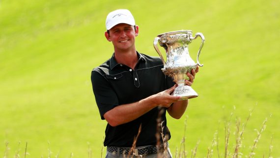 Matt Parziale holding the trophy after winning the 2017 U.S. Mid-Amateur at Capital City Club in Atlanta, Ga. on Friday, Oct. 13, 2017. (Copyright USGA/Chris Keane)