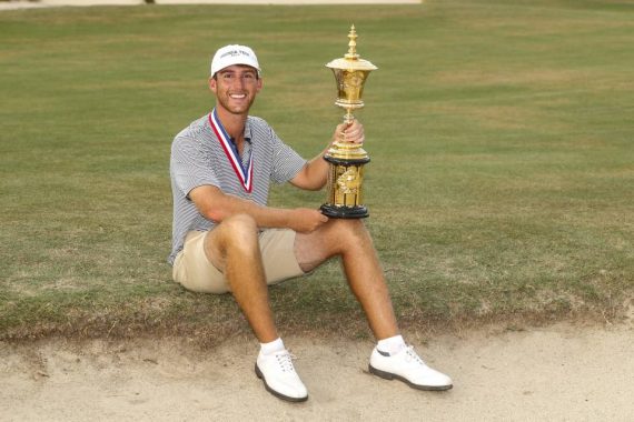 Andy Ogletree poses with The Havemeyer Trophy after winning the 2019 U.S. Amateur at Pinehurst Resort & Country Club (Course No. 2) in Village of Pinehurst, N.C. on Sunday, Aug. 18, 2019. (Copyright USGA/Chris Keane)