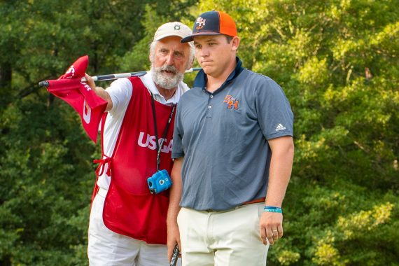 Pinehurst caddie Keith Silva has William Holcomb V on the verge of U.S. Amateur history. (Photo by John Patota)