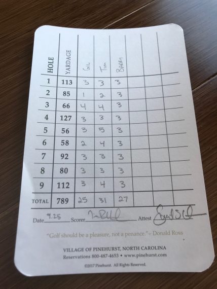 Gil Hanse’s Cradle scorecard, with his ace.