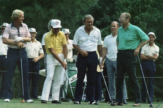 Jack Nicklaus, Gary Player, Arnold Palmer and President Gerald Ford played golf during the World Golf Hall of Fame Tournament on Sept. 11, 1974. (Photo from National Archives)
