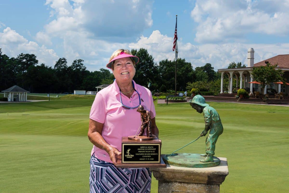 Patty Moore won her seventh Putter Boy trophy after winning the Women’s North & South Super Senior Amateur.