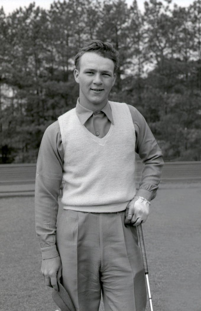 Arnold Palmer poses for a photo before the 1948 North & South Amateur at Pinehurst. (Photo Courtesy of the Tufts Archives)