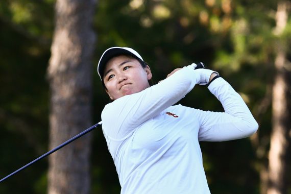 Allisen Corpuz, a past medalist and runner-up at the Women’s North & South, enjoyed a comfortable win on Thursday. (Photo by Melissa Schaub)