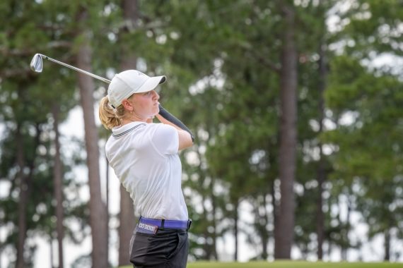 Furman’s Anna Morgan watches her approach shot Friday. (Photo by John Patota)