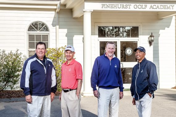 The Pinehurst Golf Academy’s lead instructors (from left): Eric Alpenfels, Kelly Mitchum, Geoff Lynch and Paul McRae.