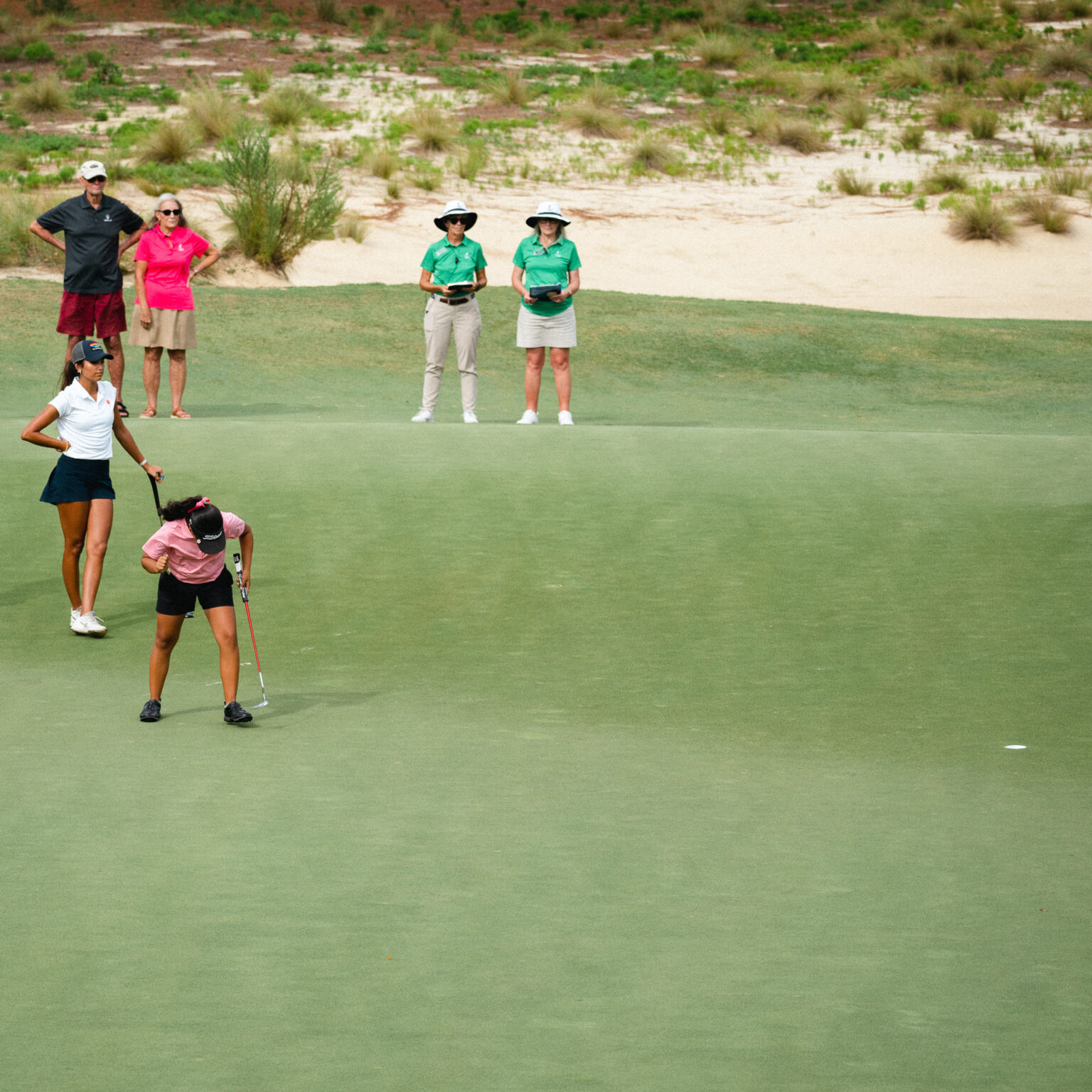 Maria Jose Marin reacts after making a birdie on the 18th hole of Pinehurst No. 2 in the third playoff hole to earn the final seed. (Photo by Matt Gibson)