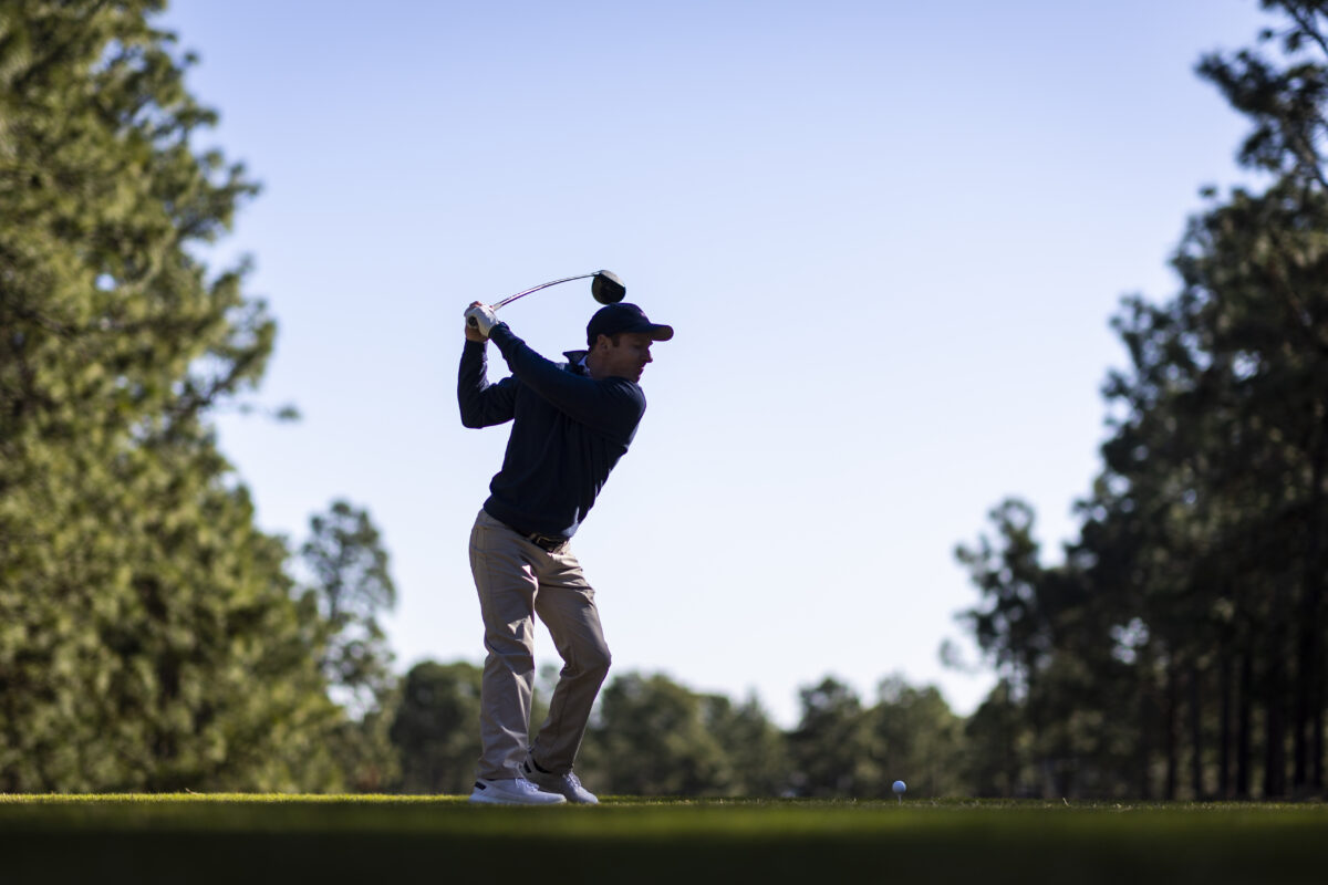 Chris Biggins plays his shot from the 2nd tee during the U.S. Adaptive Open Preview Day at Pinehurst No. 6 in Pinehurst, N.C. on Monday, March 28, 2022. (Copyright USGA/James Gilbert)