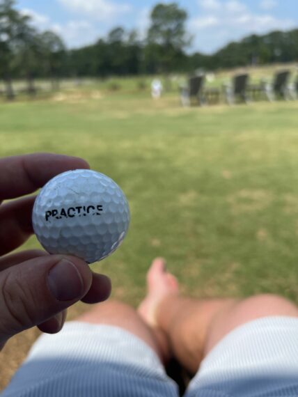 Gabe August relaxes on The Cradle with his fateful range ball.