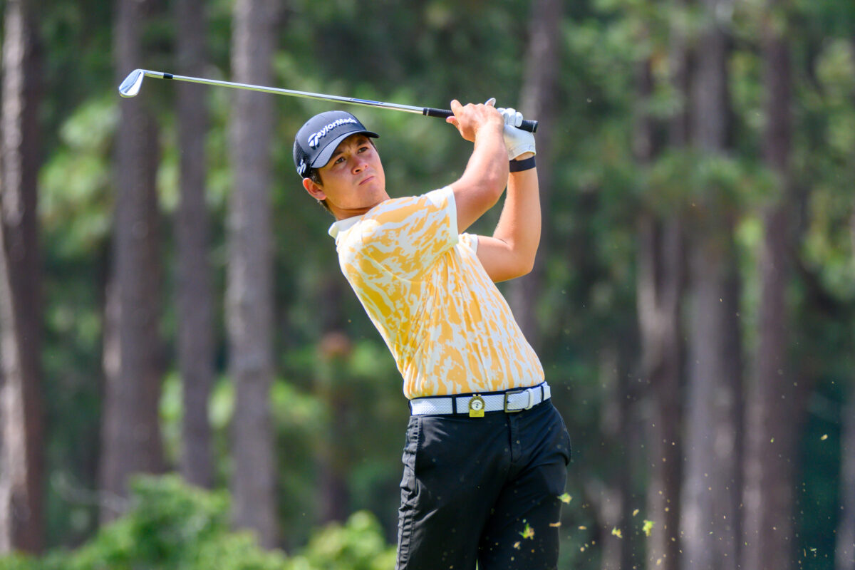 Australian Karl Vilips hits his shot during North & South Amateur play on Thursday. (Photo by John Patota)