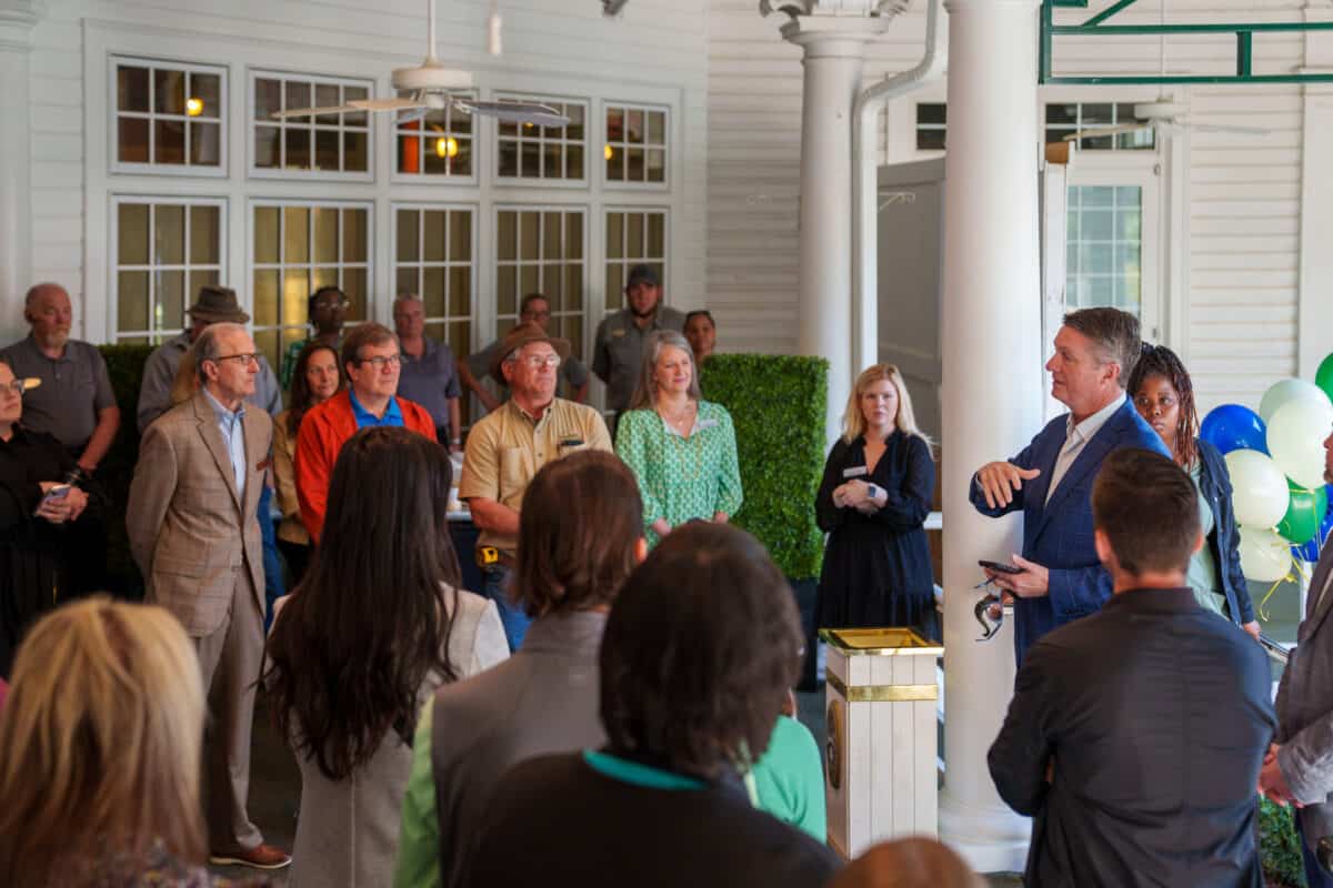 Pinehurst Resort President Tom Pashley speaks at The Carolina Hotel’s ribbon cutting ceremony.