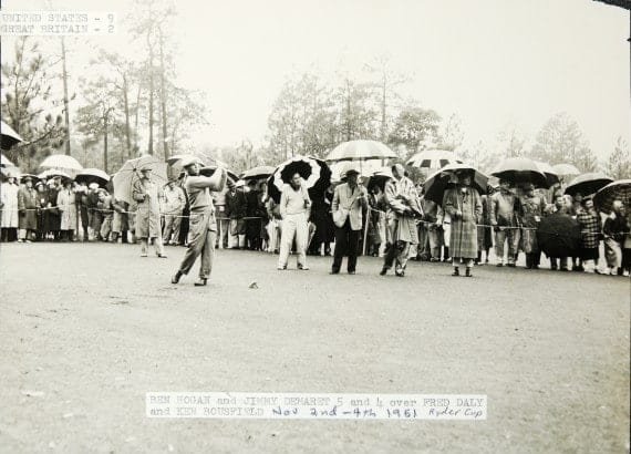 Ben Hogan and Jimmy Demaret won 5 and 4 over Fred Daly and Ken Bousfield, Nov. 2-4, 1951, Ryder Cup.