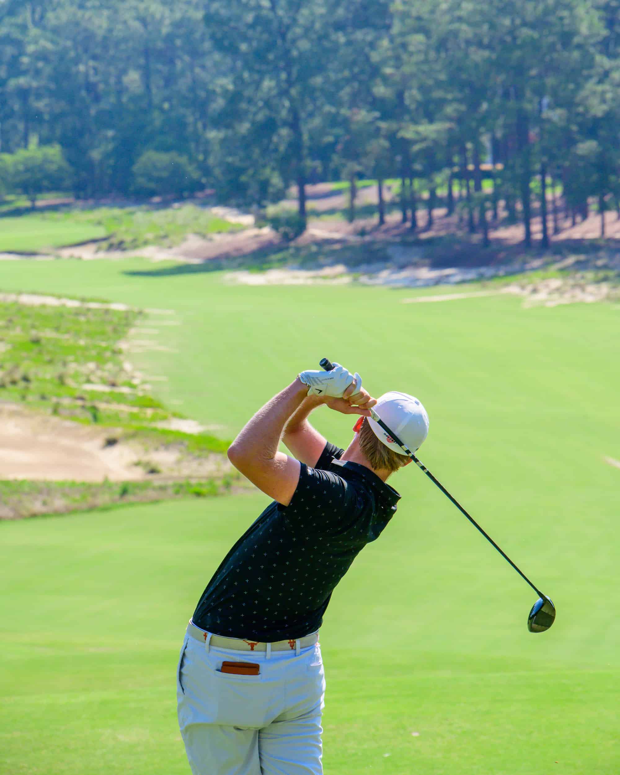 Tommy Morrison tees off the fourth hole of Pinehurst No. 2. (Photo by John Patota)