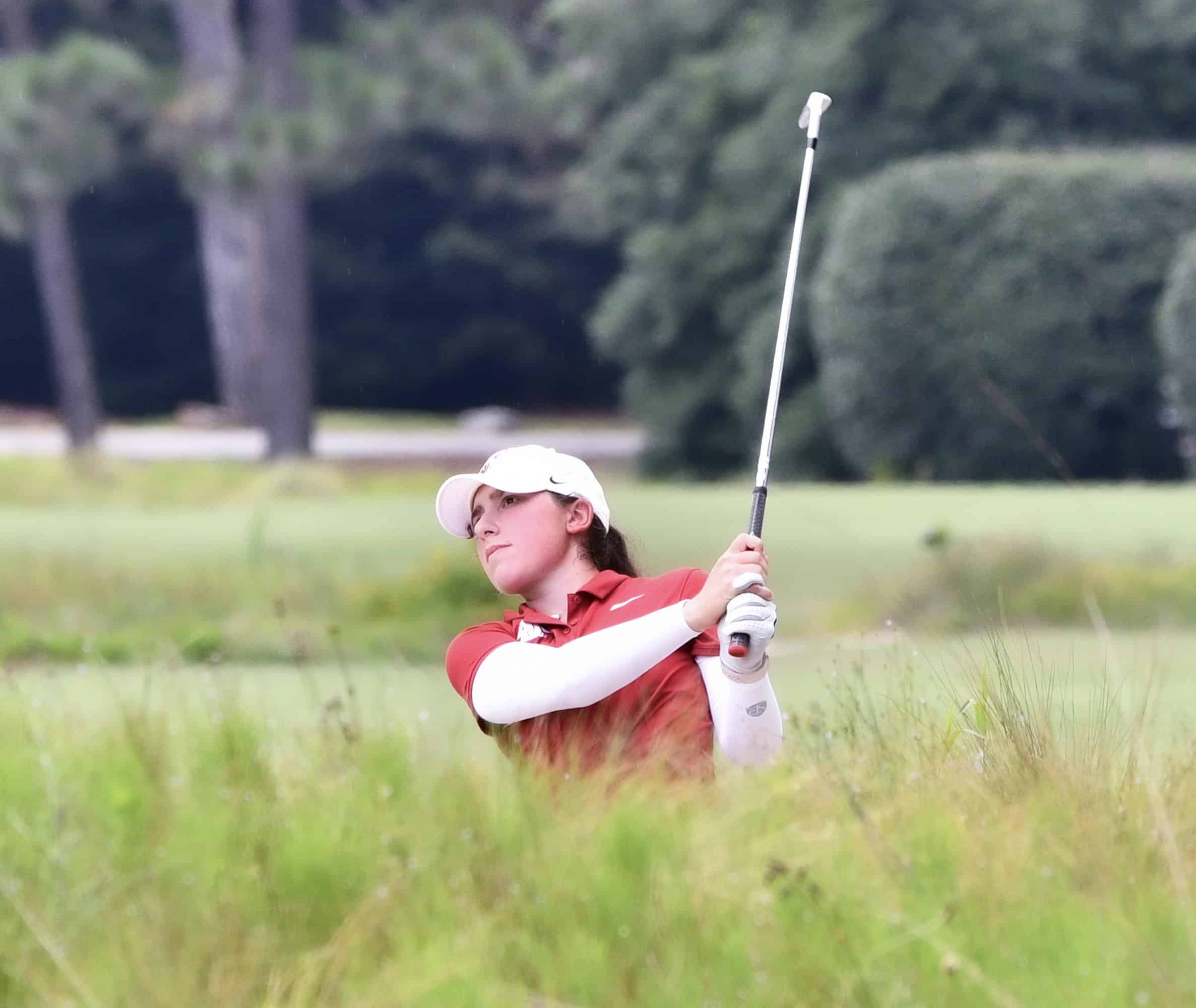 Madelyn Gamble plays an approach shot during the championship match of the Women's North & South Amateur. (Photo by Melissa Schaub)
