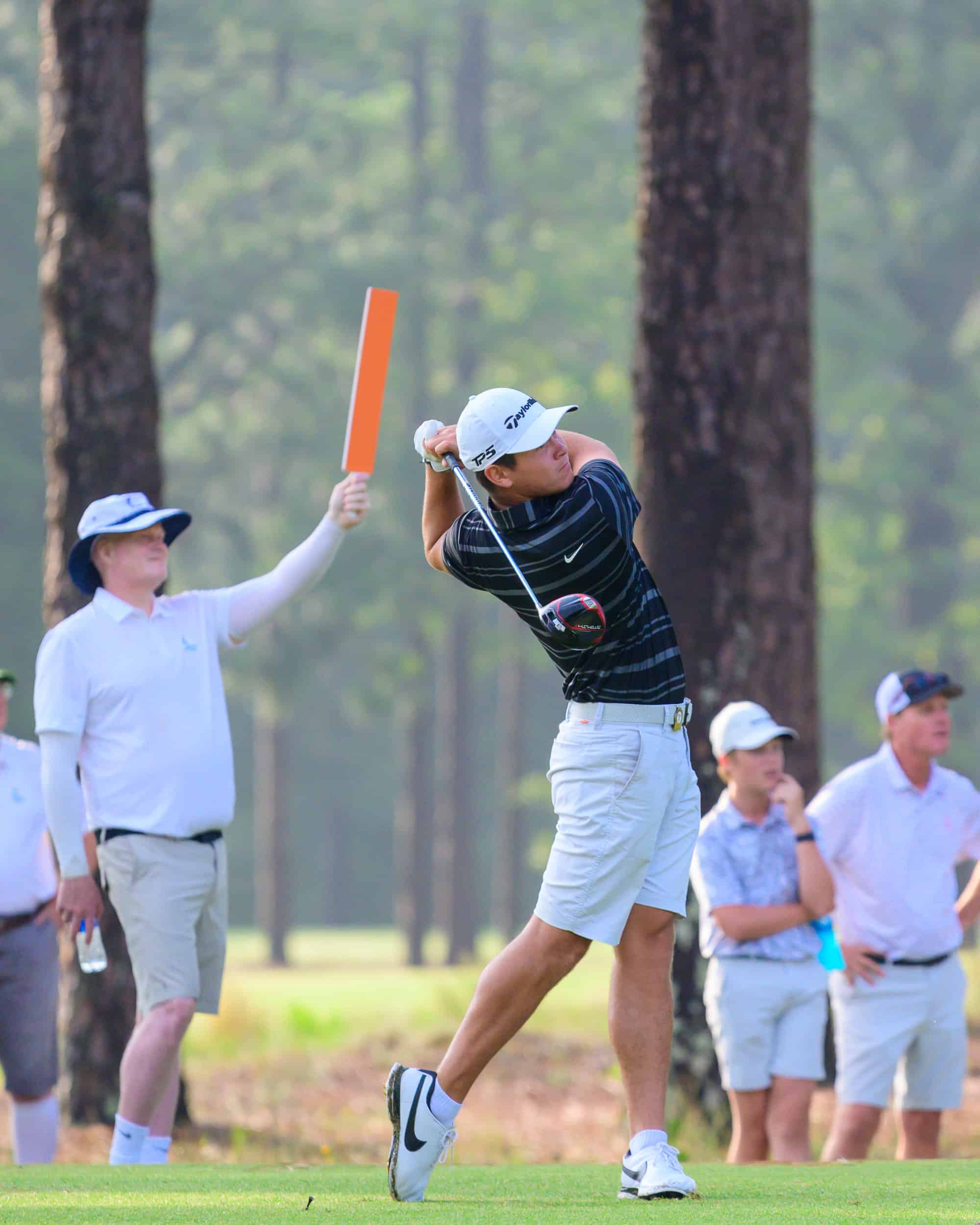 Karl Vilips hits a tee shot during the championship final. (Photo by John Patota)