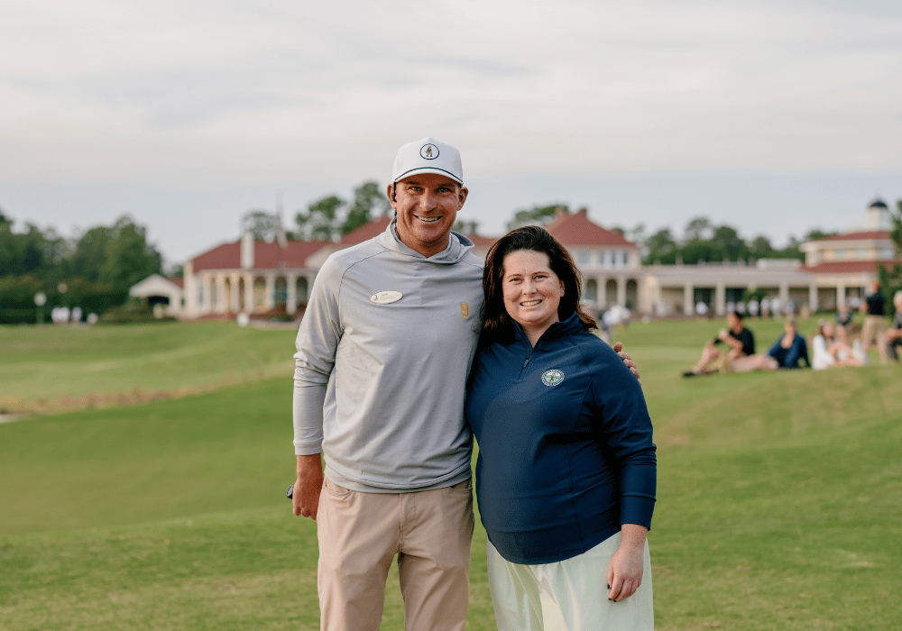 Emcee Alex Henke (left) with Torey Chandler (right), Carolinas Golf Association Assistant Director of Foundation & Association Events, who was on hand to represent the CGA and Youth on Course